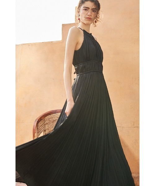 「 Estella.K 」　ホルターネックティアードワンピース Positano Belted long Dress プリントホルターネックティアード