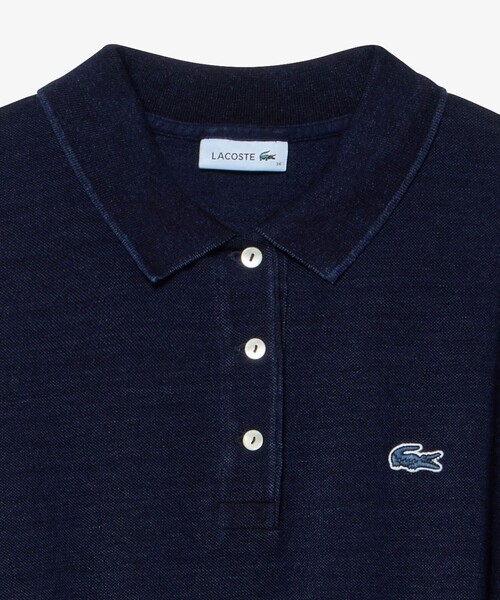 LACOSTE シャツワンピース インディゴ 鹿の子ポロドレス マキシ