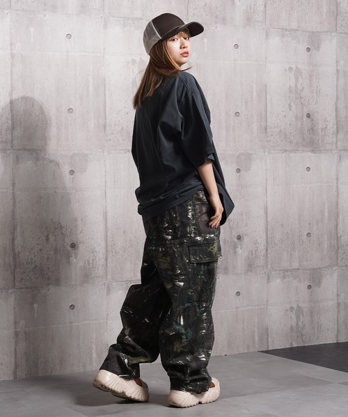 迷彩 cargo pants military ストレート カーゴ カーゴパンツ ストーンウォッシュ 迷彩ワイドカーゴパンツ