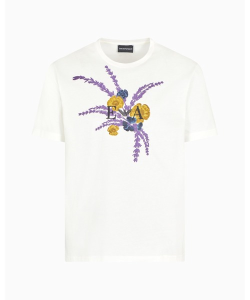 tシャツ 「エンポリオ アルマーニ」Tシャツ ジャージー ラベンダー刺繍 メンズの画像