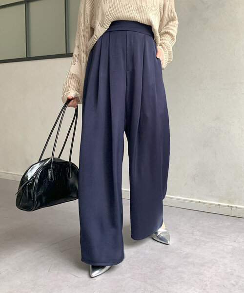 Thevon パンツ サテンタックパンツ レディース : ZOZOTOWN Yahoo