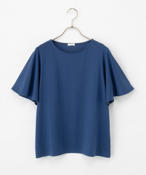 トップス  無地 ストレッチ綿 フレアトップス おしゃれ レディース 春 夏 Honeys ハニーズ Ｔシャツ 21sf05054 Honeys tシャツ 「ハニさら・接触冷感・UVカット」フレア