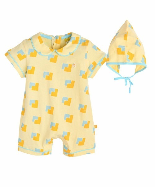 ベビー服 ロンパース 「2点セット」マッチング4分丈カバーオール＆帽子