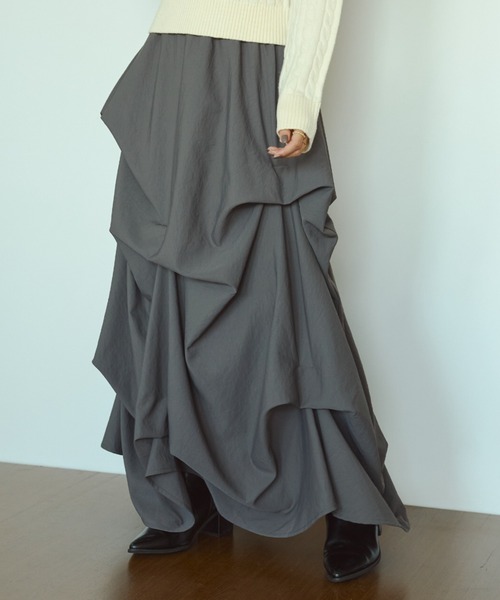 スカート タックデザインスカート/SMサイズ展開の画像