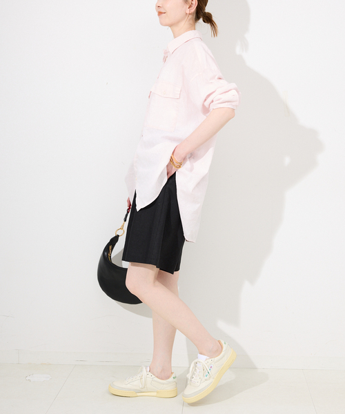 SLOBE IENA パンツ リネンレーヨンハーフキュロット レディース