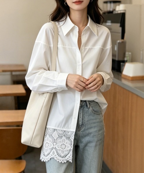miniministore（ミニミニストア） ブラウス シャツ レース切替シャツ