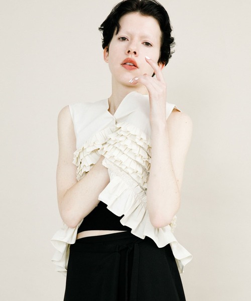 ブラウス シャツ frill no sleeve blouse レディース