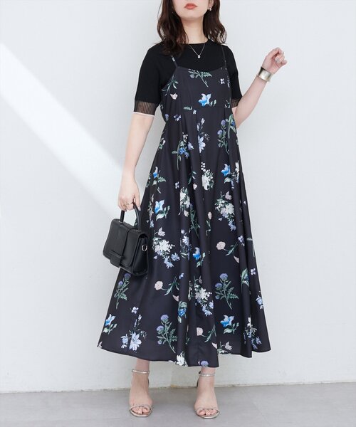 natural couture ワンピース ガーデンフラワー柄フレアキャミ