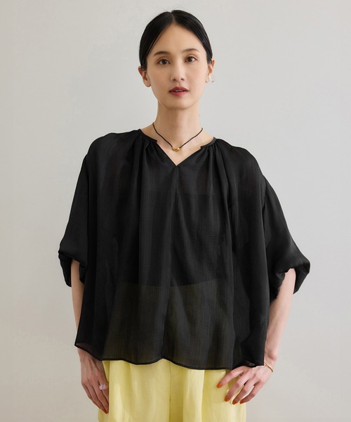 ブラウス シャツ 楊柳スキッパー半袖ブラウス/洗える レディース ROPE' ブラウス シャツ 楊柳スキッパー半袖ブラウス/洗える