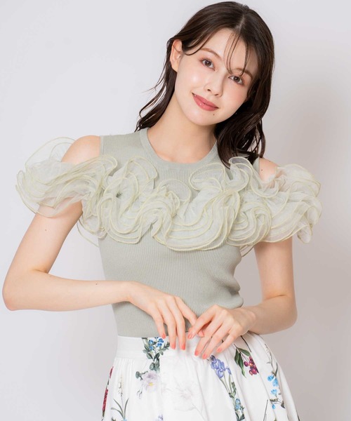 ★新品★ ノエラ　ショルダーフリルニット ノエラ NOELA ショルダーフリルカットソー （ブルー） -ファッション