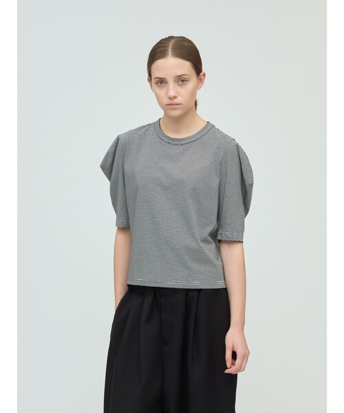tシャツ mizuiro ind ボーダードレープスリーブTシャツ レディース