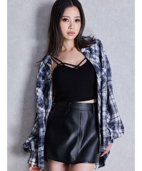 GYDA（ジェイダ） ブラウス シャツ processing checkered print loose