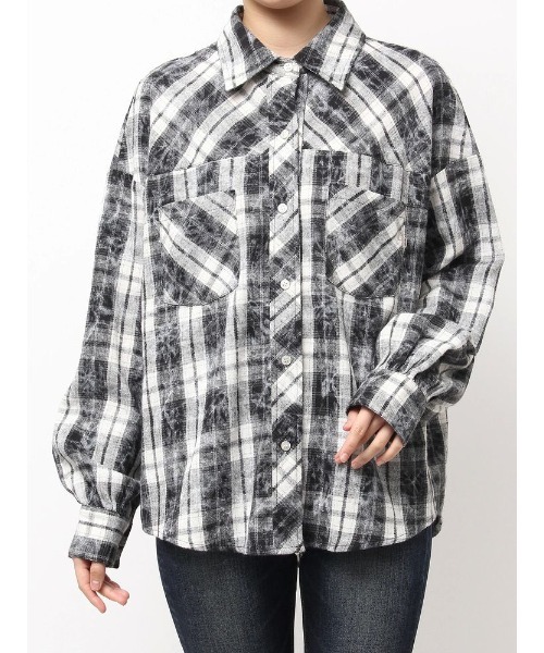 GYDA（ジェイダ） ブラウス シャツ processing checkered print loose
