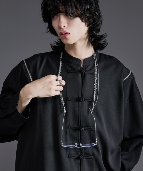 Ellno Loset シャツ ショルダージップチャイナシャツ メンズ
