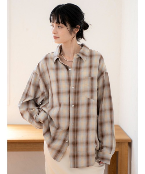 専用！今期新品Ungrid起毛ルーズチェックシャツ♡ Ungrid ルーズチェック起毛シャツ ネイビー -靴＆ファッション通販