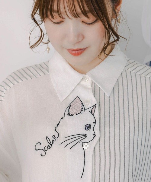 美品⭐︎シルエットねこブラウス ひょっこり猫ブラウス – to blossom