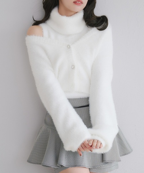 fupel アンサンブル back open no sleeve turtle knit ensemble