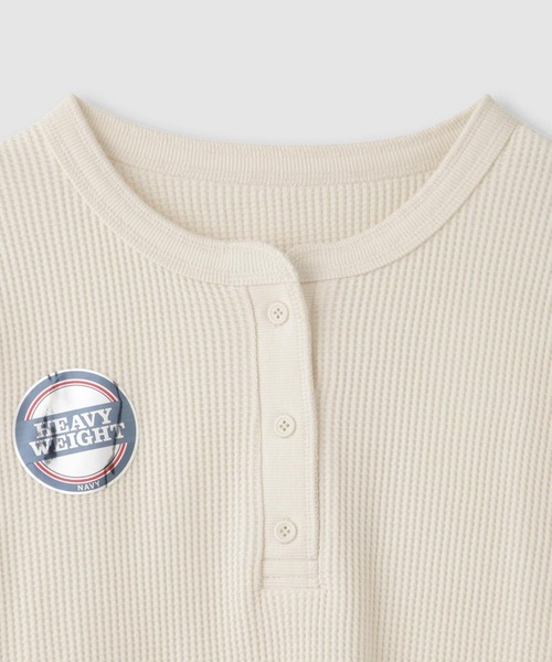 NAVY ヘンリーネック tシャツ リラックスFITワッフルヘンリーネック