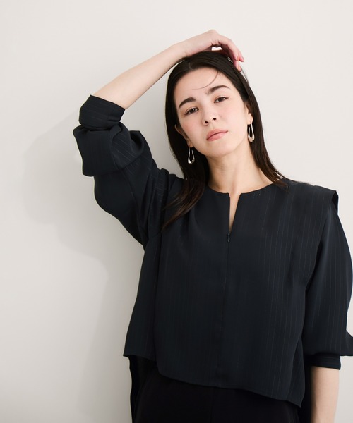 LE CERCLE par rope' ブラウス シャツ ラメストライプ2WAYヘムタック