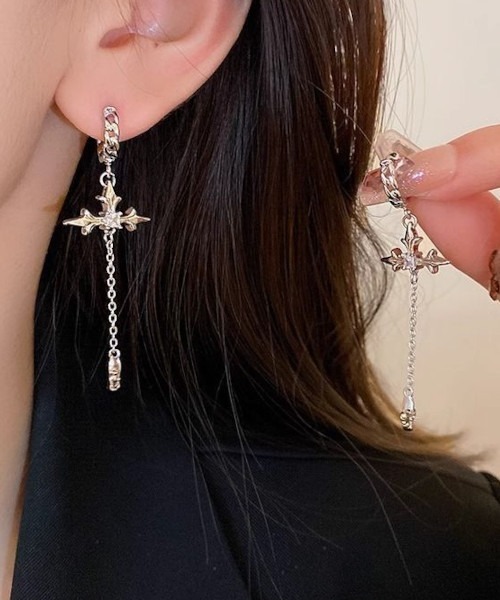NO WAY ピアス /Bz/クロスモチーフドロップチェーンペアピアス(MA