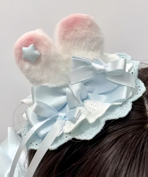 ハンドメイド♡春いちごレースフリルポニークリップ ハンドメイド♡春いちごレースフリルポニークリップ