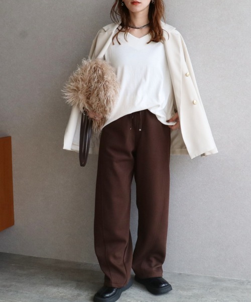 パンツ 裏ミンクファータッチ切替カーブパンツ レディース : ZOZOTOWN