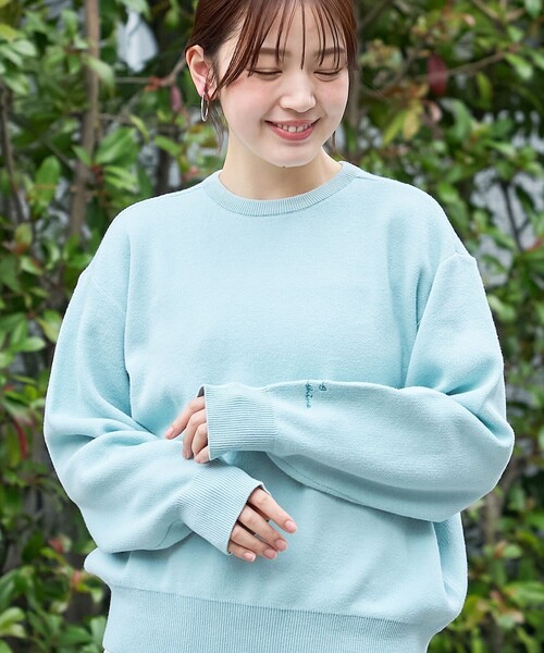 courrèges 水色 ロゴ刺繍 長袖ニットセーター 9A coen（コーエン） ニット セーター 「選べる6色展開 / スプリング