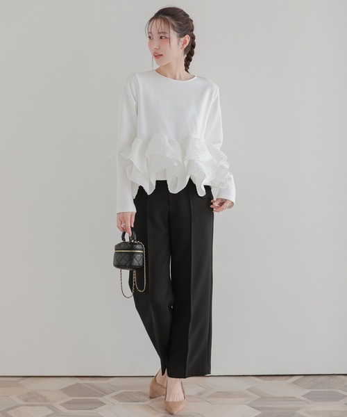 Fit more（フィットモア） カーブフリルジャガードスウェットトップス