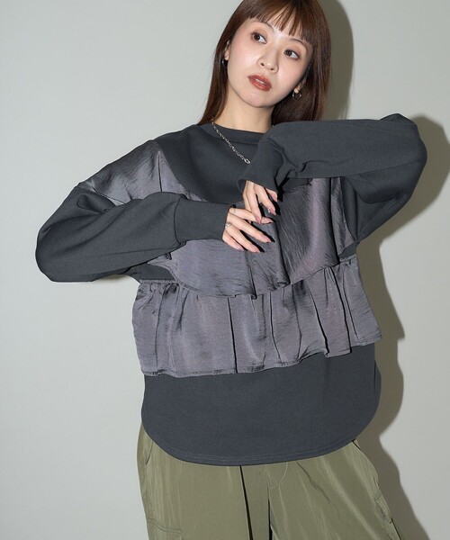 「PUBLUX」 長袖カットソー フリ- ブラック レディース_画像2