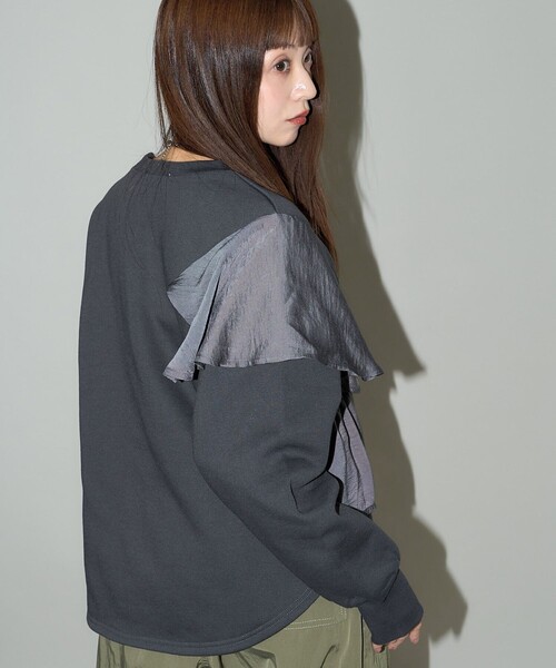 「PUBLUX」 長袖カットソー フリ- ブラック レディース_画像5