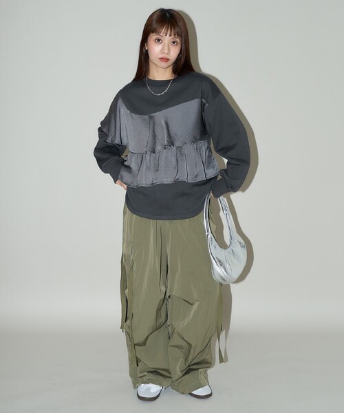 「PUBLUX」 長袖カットソー フリ- ブラック レディース_画像6