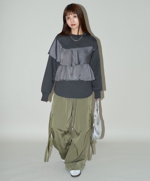 「PUBLUX」 長袖カットソー フリ- ブラック レディース_画像7