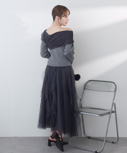 アドニシス　アシンメトリー　チュール　ニット one after another NICE CLAUP ニット セーター チュールがけ