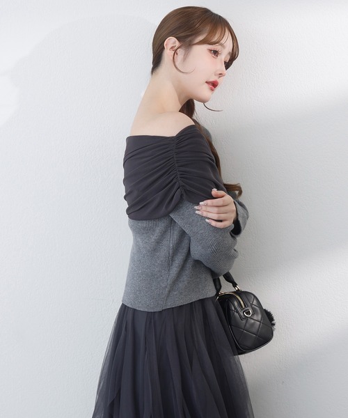 アドニシス　アシンメトリー　チュール　ニット one after another NICE CLAUP ニット セーター チュールがけ