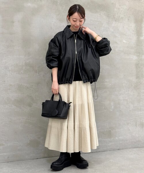 BEARDSLEY　コンビフレアブルゾン　ビアズリー　ブラック BEARDSLEY（ビアズリー） ブルゾン アウター レザーブルゾン