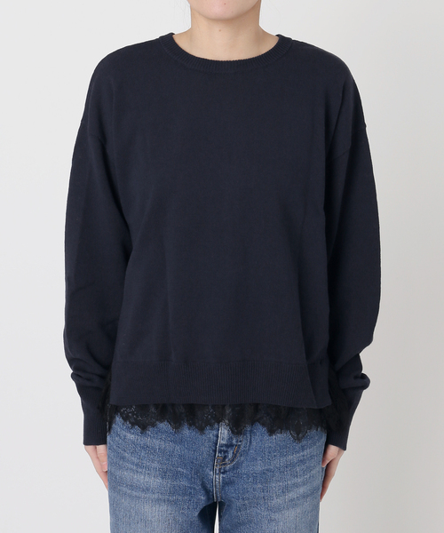 ❤︎ Spick & Span❤︎ レースドッキング2WAYカーディガン　ネイビー スピック＆スパン Spick & Span レースドッキング2WAYカーディガン