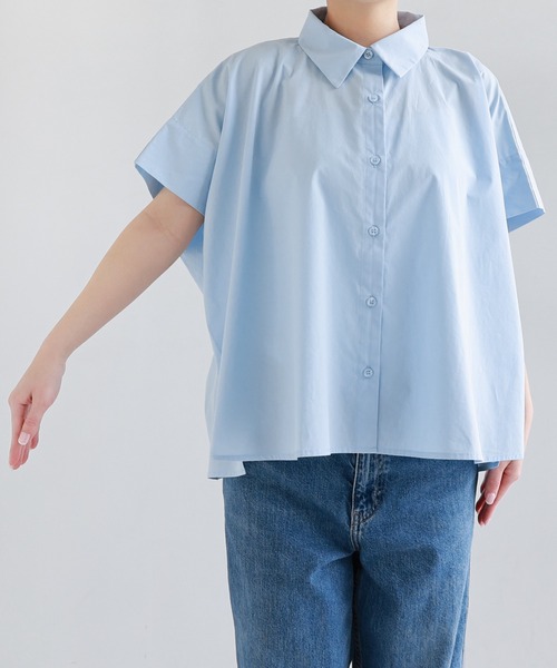 evernavy ブラウス シャツ 夏 半袖 コットンタックスリーブ シャツ