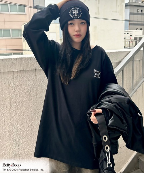 「BETTY BOOP」 長袖カットソー ONESIZE ブラック レディース_画像4