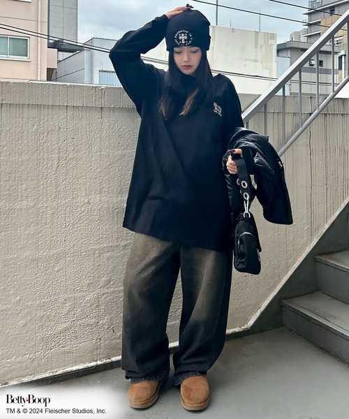 「BETTY BOOP」 長袖カットソー ONESIZE ブラック レディース_画像5