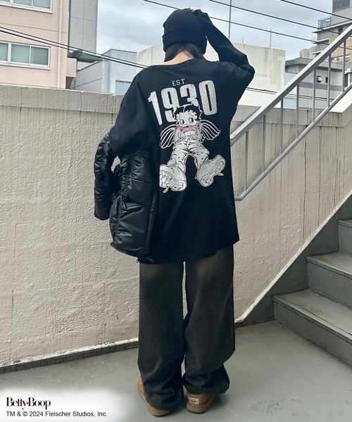 「BETTY BOOP」 長袖カットソー ONESIZE ブラック レディース_画像6