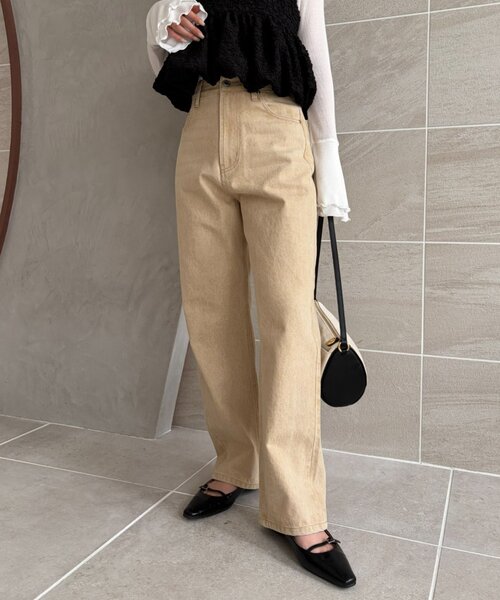 新品LE＇MAGE×gemeil ハイウエストストレートデニム　PS ベージュ gemeil ジーンズ デニム デニムパンツ 「LE'MAGE×gemeilコラボ」13oz
