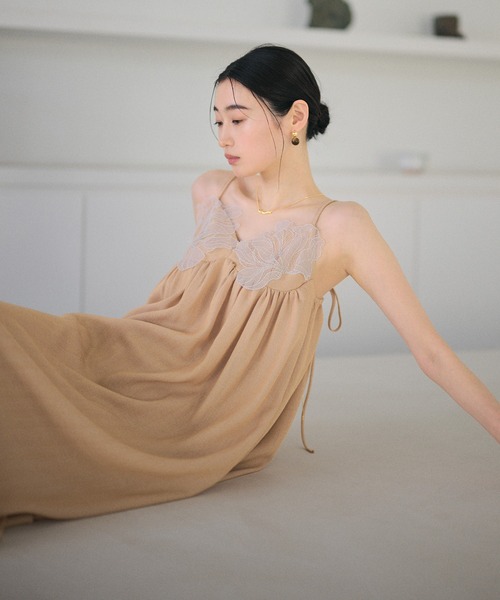 ワンピース embroidery tulle cami dress / ケミカルレースロング