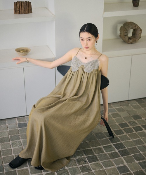 ワンピース embroidery tulle cami dress / ケミカルレースロング