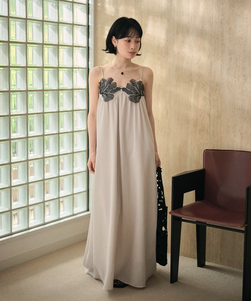 ワンピース embroidery tulle cami dress / ケミカルレースロング