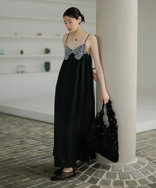 ワンピース embroidery tulle cami dress / ケミカルレースロング