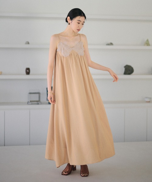 ワンピース embroidery tulle cami dress / ケミカルレースロング