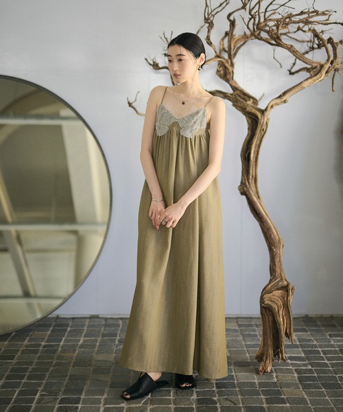 ワンピース embroidery tulle cami dress / ケミカルレースロング