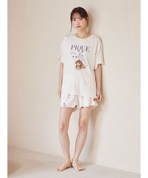 パジャマ ルームウェア 「ONLINE限定」ファッションCATS＆DOGS ワンポイントTシャツ＆ショートパンツセット レディースの画像