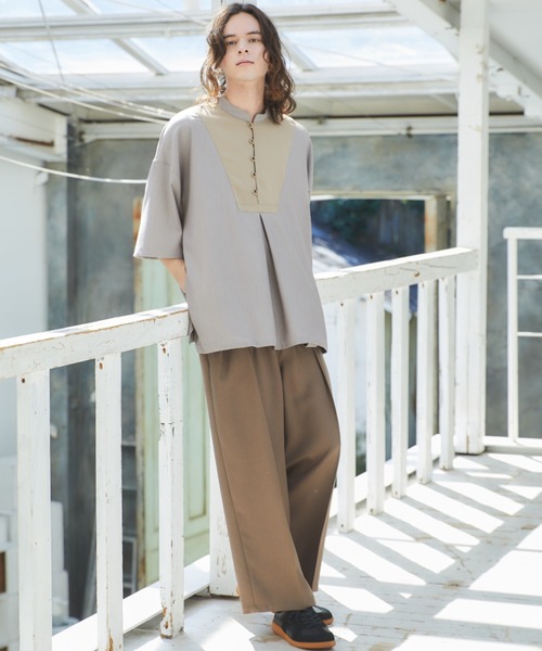 「Casper John」 半袖シャツ LARGE ベージュ メンズ_画像2