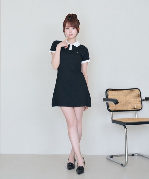 rosemuse ポロシャツワンピース ブラック Rose Muse（ロゼミューズ） シャツワンピース Knit sew polo op